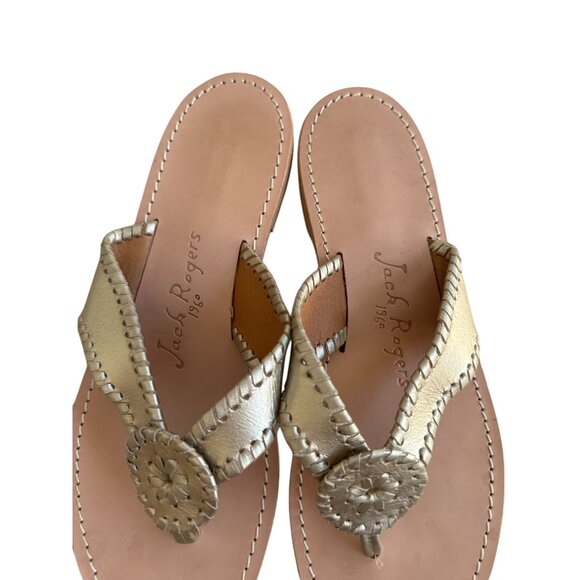 JACK ROGERS Gold Leather Flip Flop Sandals Size 9.5 - Picture 3 of 8